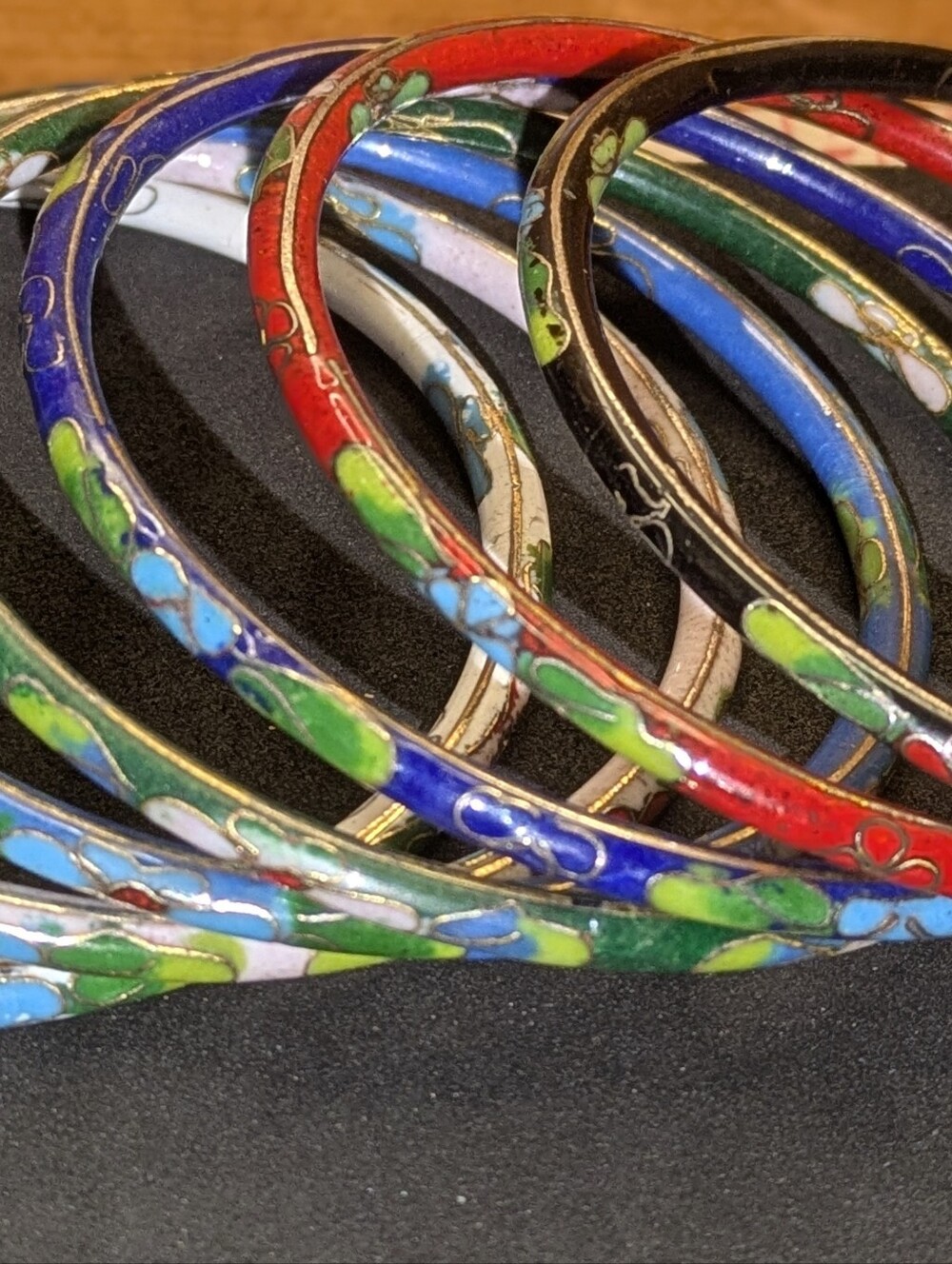 ✨ Vintage Chinese Cloisonné Enamel Bangle Bracelets - Set of 7 Stacking
